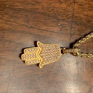 Hamsa pendant in 22k gold plated and CZ iced out